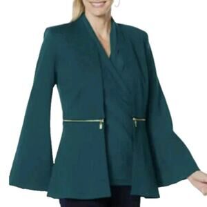 IMAN EUC Convertible Bell Sleeve Ponte Blazer Jacket blouse set Medium green